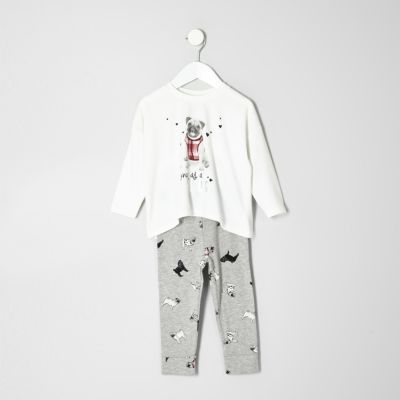 Mini girls cream pug pyjamas set